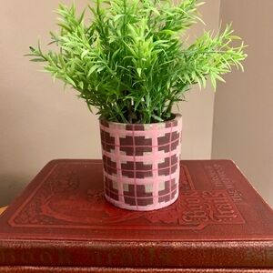 Hand-painted pot with artificial greenery